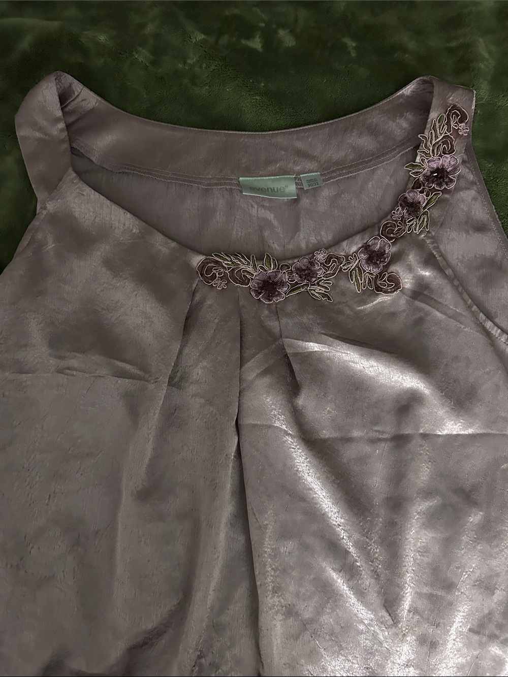 Avenue Dusty Mauve Satin Chemise with Floral Applique